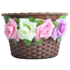 BASKET JNR WOVEN PLASTIC BROWN 10" W/FLOWERS